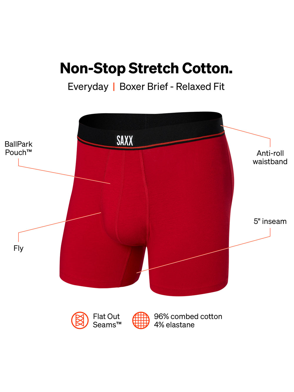 SAXX NON STOP STRETCH COTTON BOXER BRIEFS