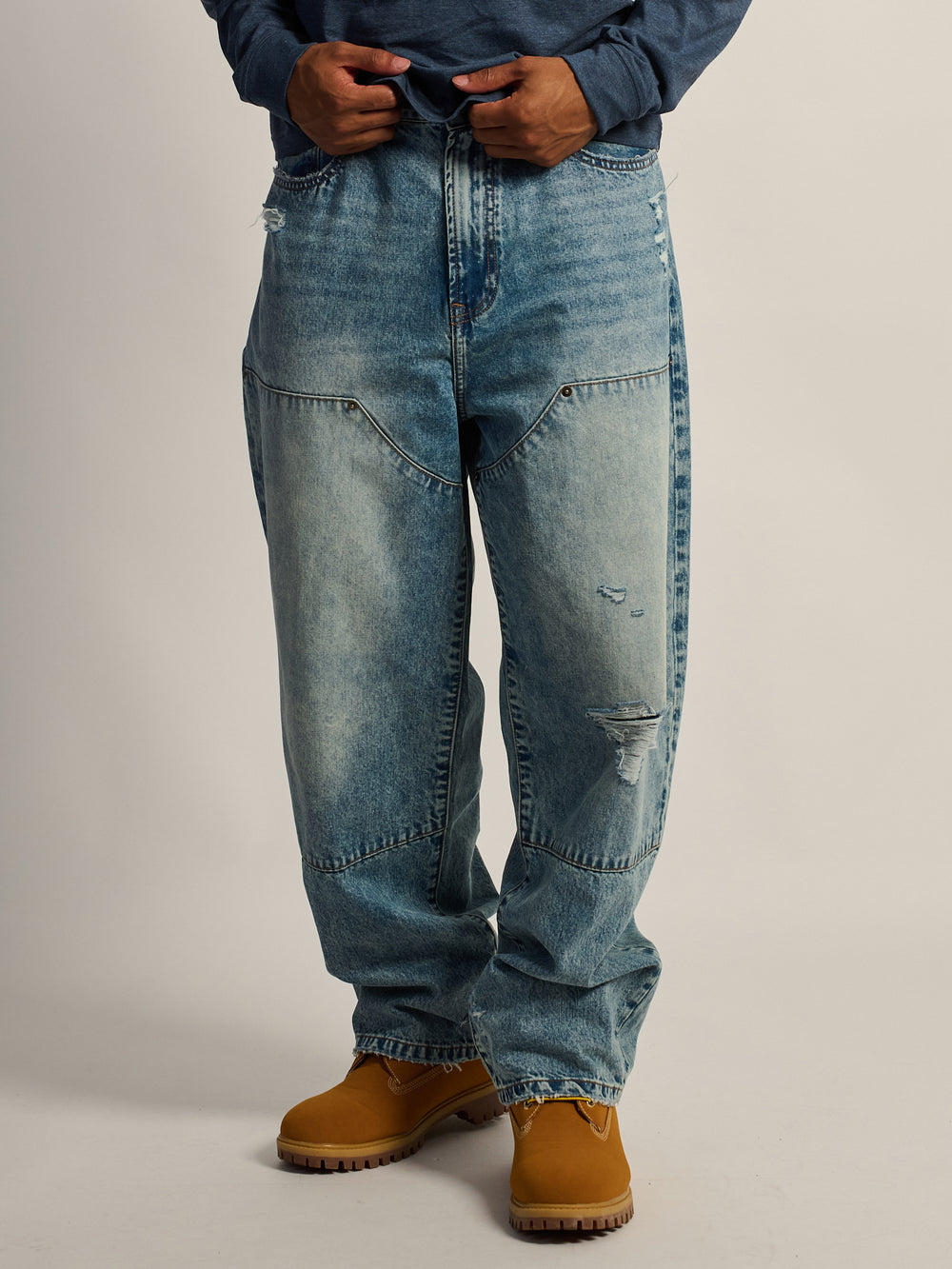 TAINTED BAGGY BARREL CARPENTER JEAN - DISTRESSED BLUE