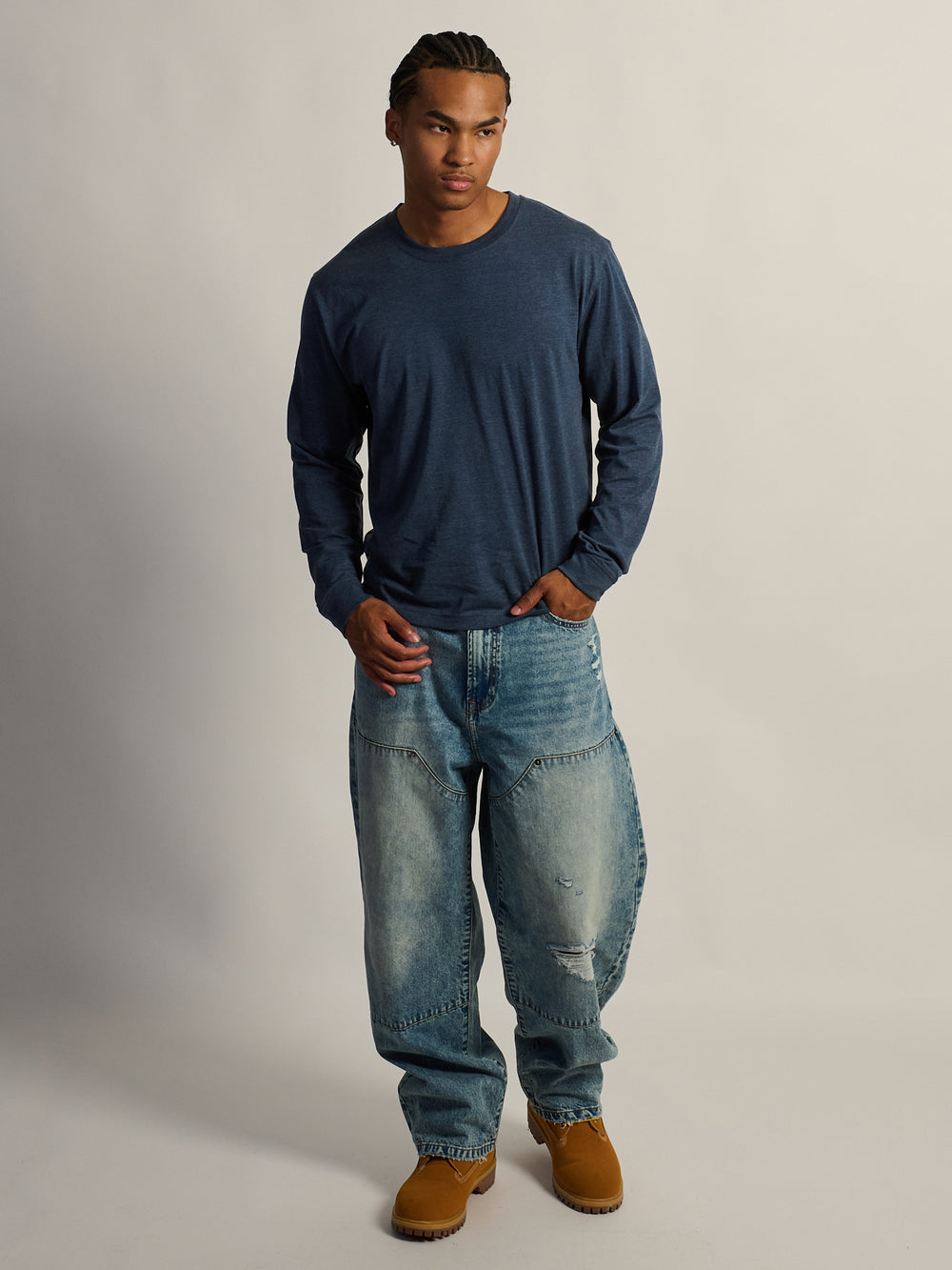 TAINTED BAGGY BARREL CARPENTER JEAN - DISTRESSED BLUE