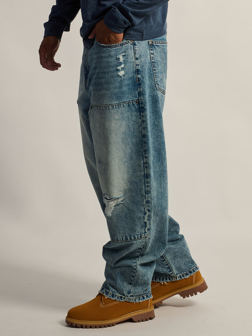 TAINTED BAGGY BARREL CARPENTER JEAN - DISTRESSED BLUE