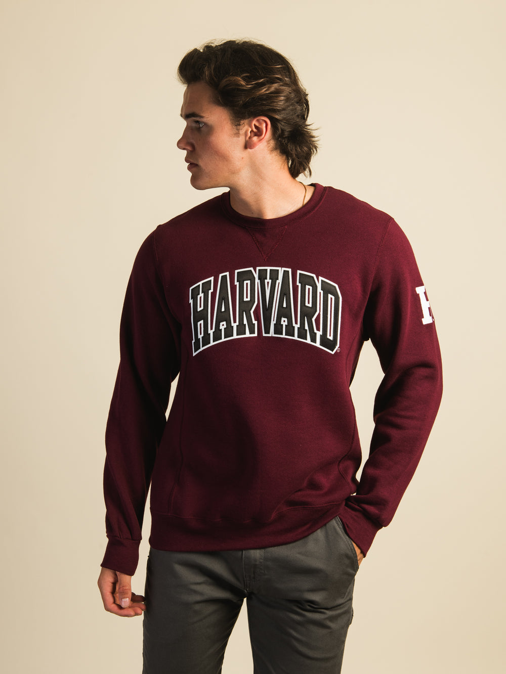 NCAA HARVARD SLEEVE EMBROIDERED CREW