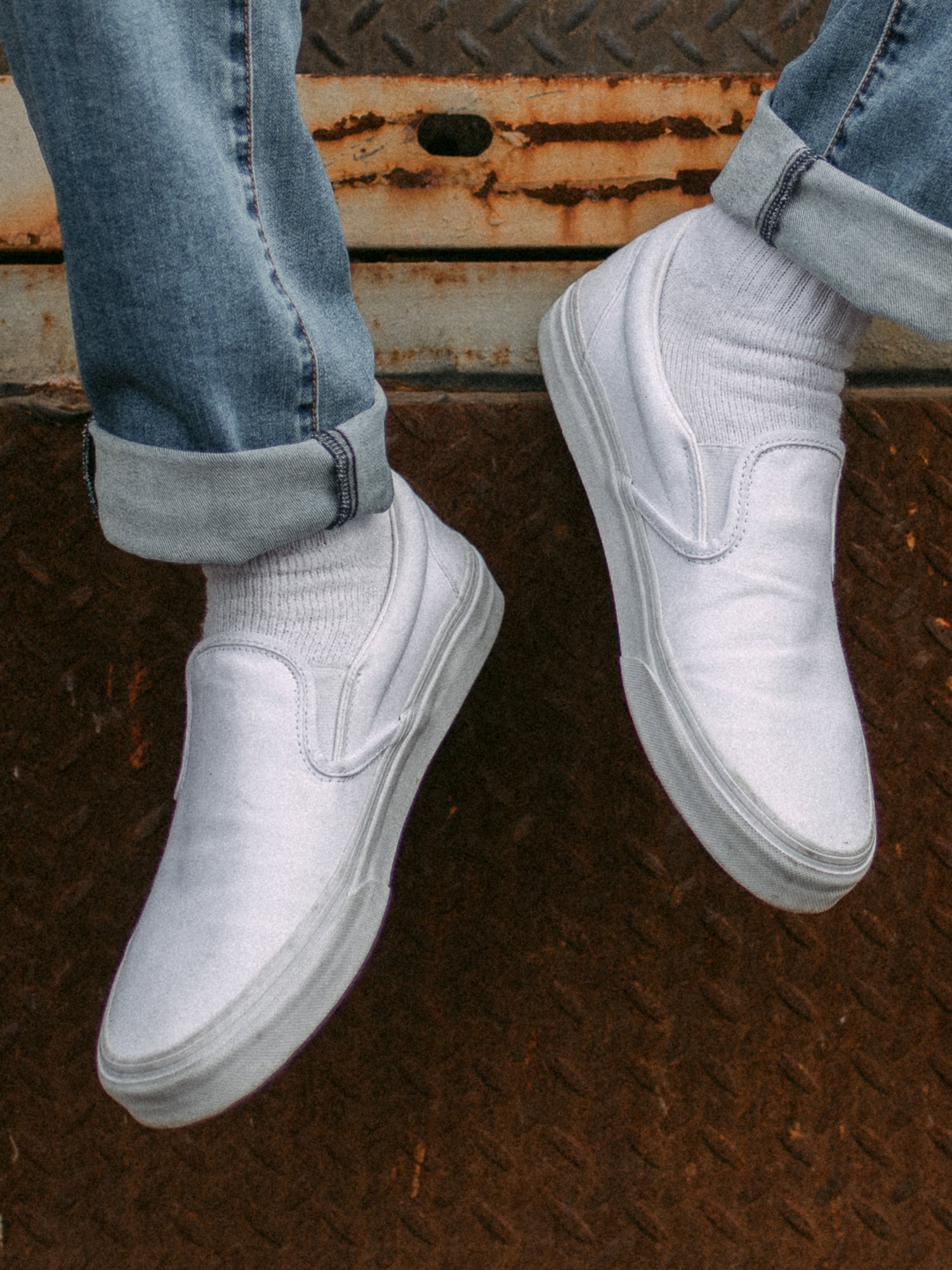 Mens white canvas slip on sneakers on sale